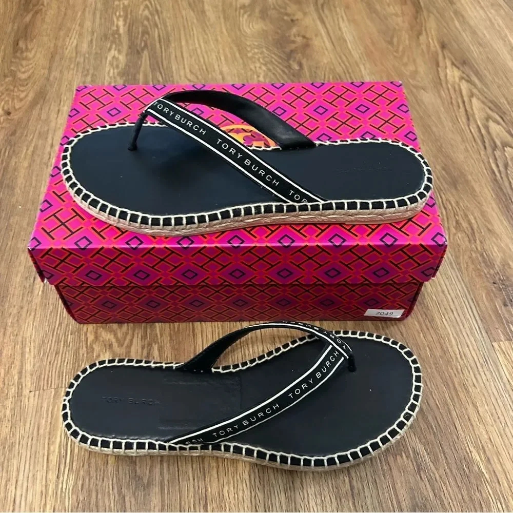 TORY BURCH TB Tory ribbon thong espadrille sandals shoes women’s 8.5 new